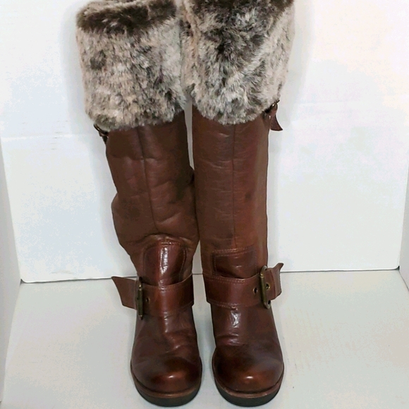 Aldo Fur Lined Brown Wedge Heel Boots - Picture 2 of 6
